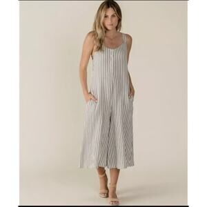 Rylee + Cru Storm Stripe Organic Cotton Bridgette‎ Cropped Jumpsuit Size XS